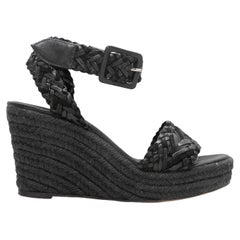 Schwarze Hermes gewebte Espadrille-Keilsandalen