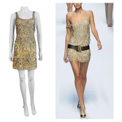 Vintage S/S 2008 Runway Blumarine Couture Nude Silk Beaded Sequin Mini Dress
