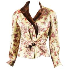 Vintage Valentino Boutique Golden Beige & Red Silk Blend Jacquard Jacket SZ 12