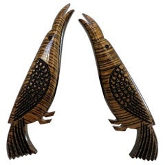 Isabel Canovas Carved Wood Bird Clip-on Earrings