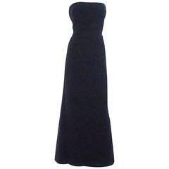 Oscar de la Renta Navy Velvet Strapless Gown - 12