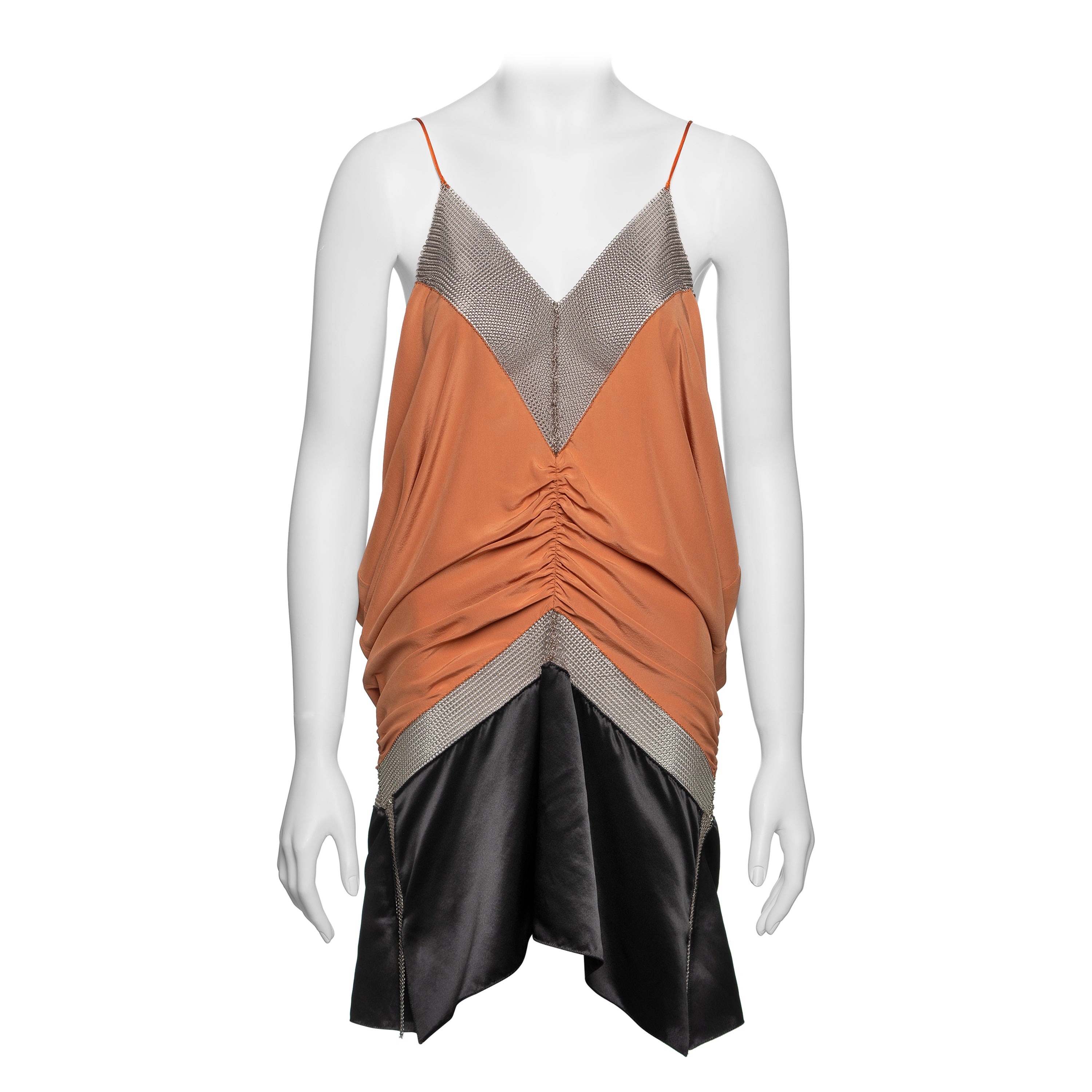 Prada by Miuccia Prada Silk Draped Mini Dress with Chainmail Inserts, FW 2002 For Sale
