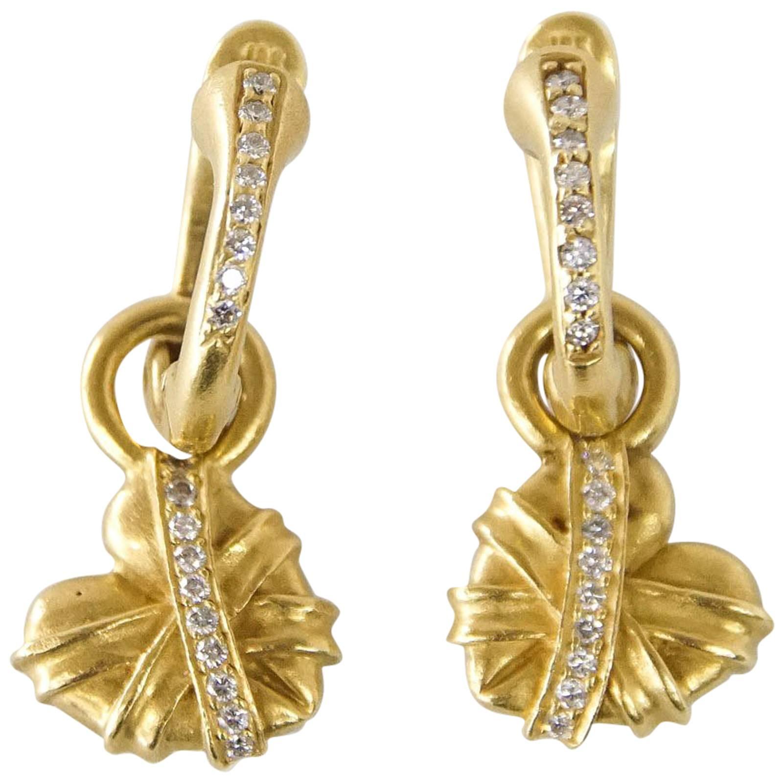 BARRY KIESELSTEIN-CORD Earrings Heart Huggie Wear 2 Ways 18K Green Gold Diamonds