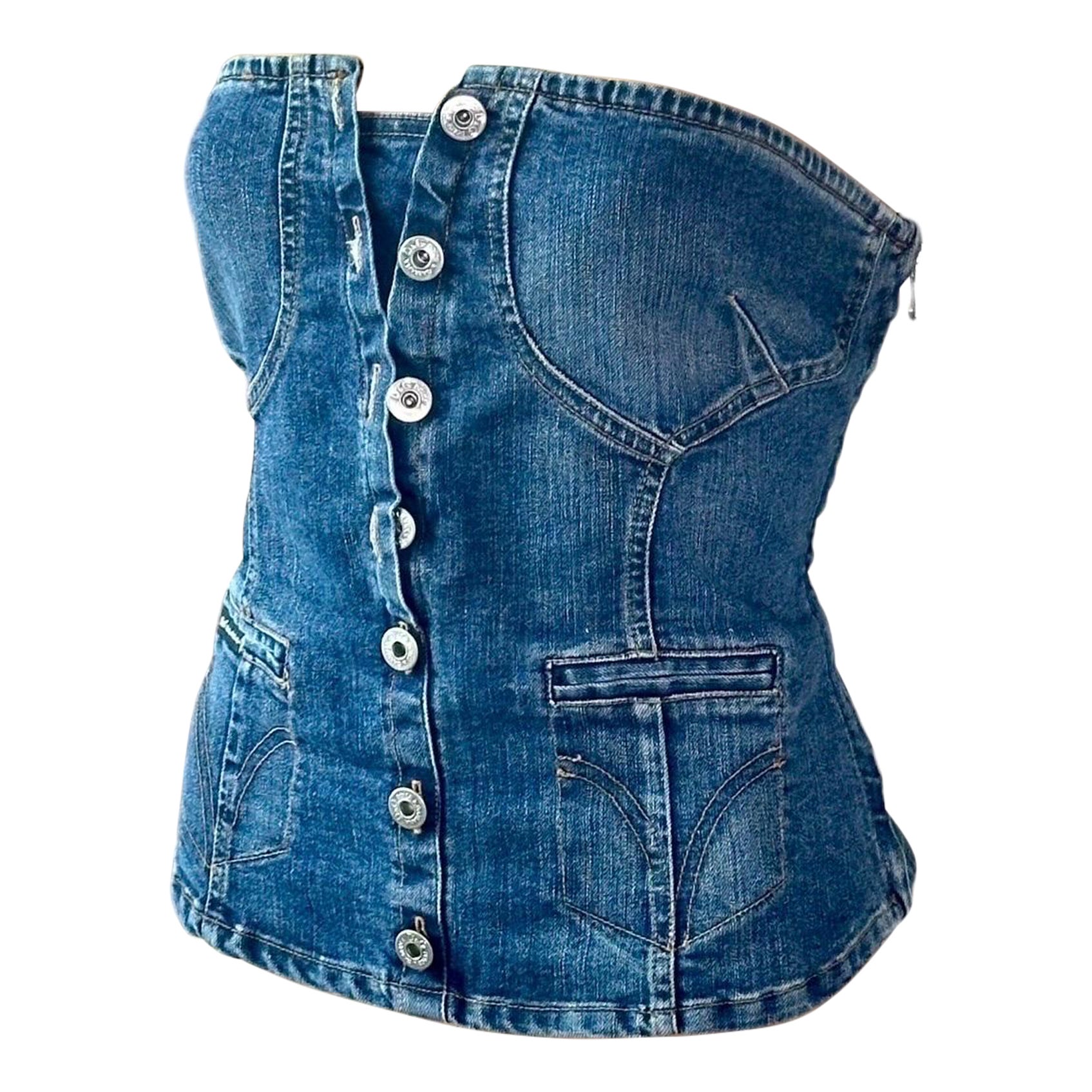 D&G by Dolce & Gabbana Corset Denim Crop Top For Sale