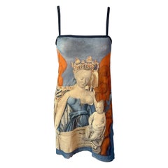 Vintage Jean Paul Gaultier S/S 1995 Virgin & Child by Jean Fouquet Print Slip Mini Dress