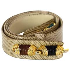 Judith Leiber Beige Lizard Adjustable Stone Belt 36"