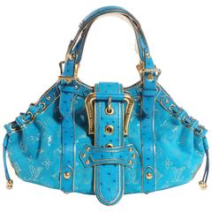 Rare Louis Vuitton Turquoise Suede Ostrich Skin Monogram Bag 5