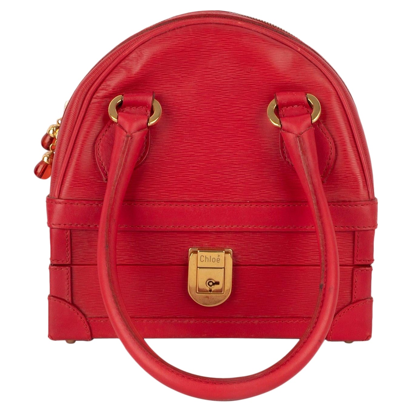 Chloé Red Pressed Calf Leather Briefcase Bag
