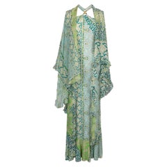 Cavalli Kleid aus grünem und weißem Seidenjersey