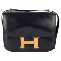 Hermes Navy Blue Box Leather Constance Bag