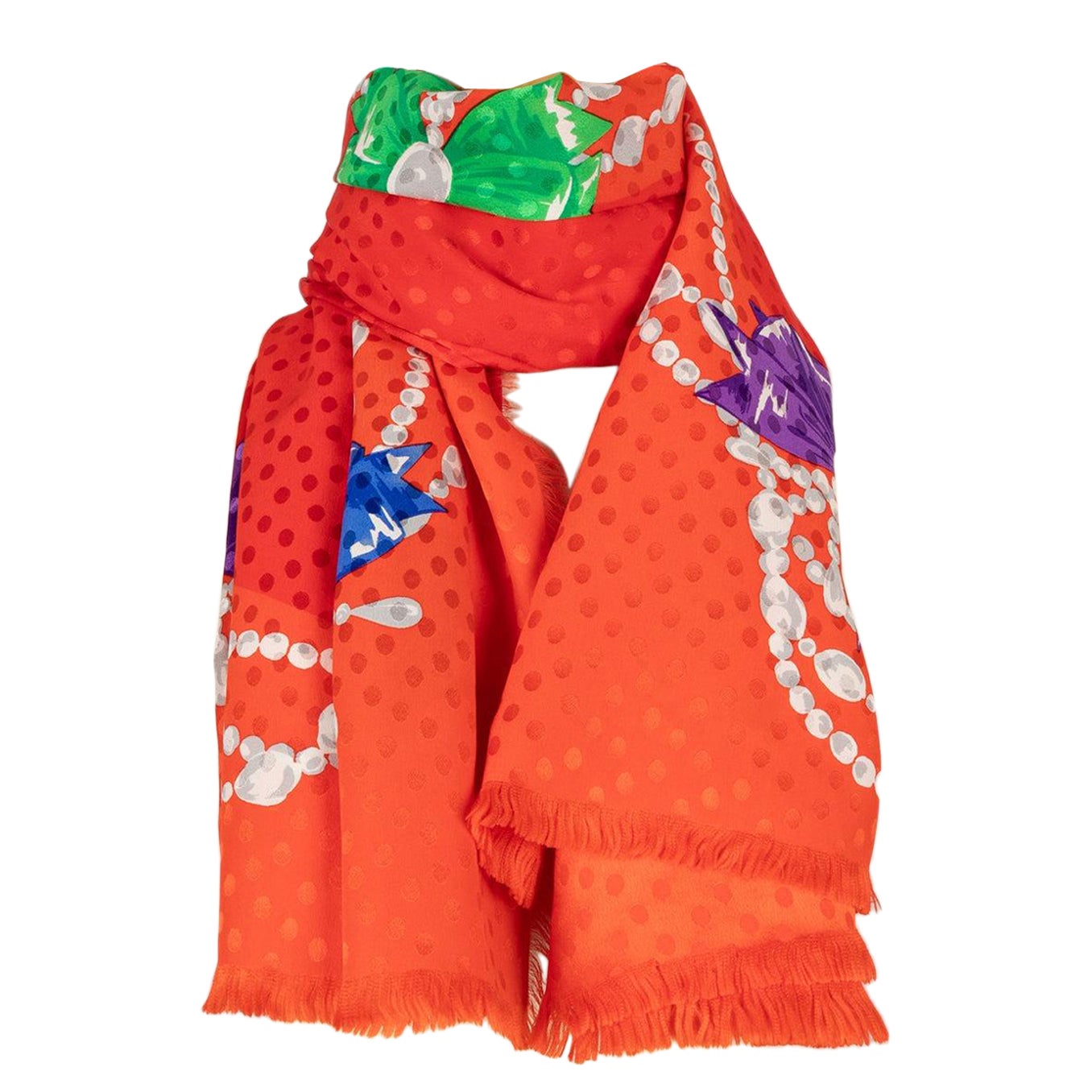 Dior Large Orangey Red Silk Foulard For Sale