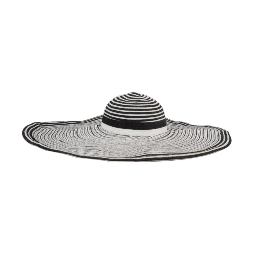 Kokin Large Striped Black and White Wide-Brimmed Hat For Sale