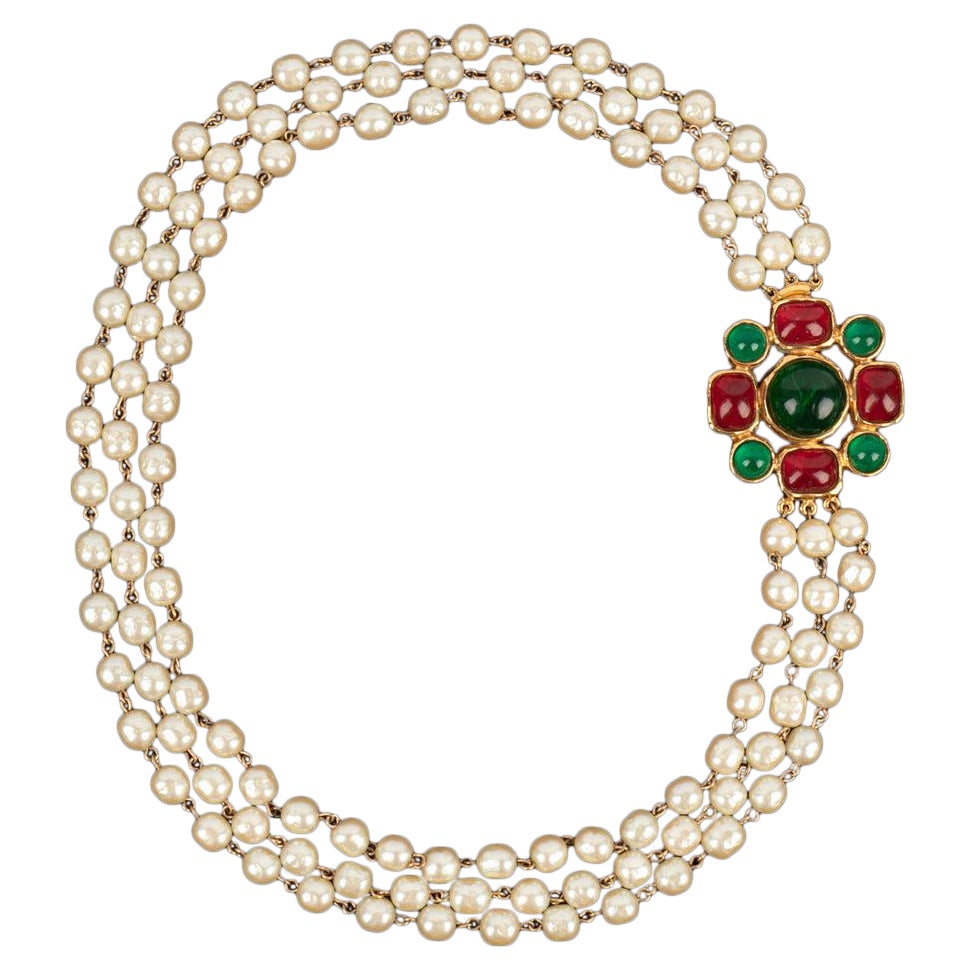Chanel Short Necklace of Costume Pearls & Glass Paste For Sale