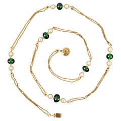Vintage Chanel Costume Pearls Golden Metal Necklace