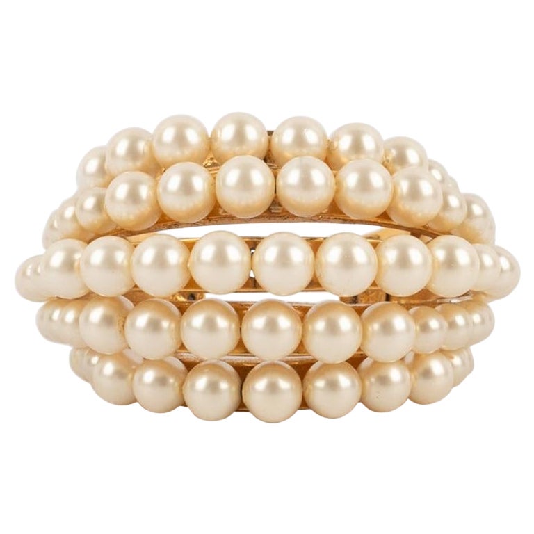 Bracciale Chanel in metallo dorato e perle di costume, anni '90