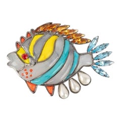 Loulou De La Falaise "Fish" Silvery Metal Brooch