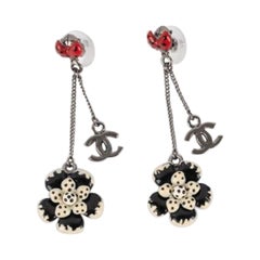 Chanel Silvery Lady Bug with a Camellia Metal Earrings, 2008