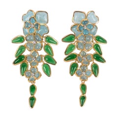 Augustine Golden Metal with Blue Glass Paste Earrings
