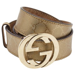 Gucci Gold GG Imprime Canvas Interlocking G Buckle Belt 90CM