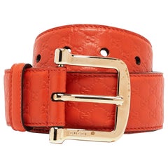 Gucci Orange Micro Guccissima Leather Interlocking GG Belt 90 CM