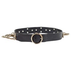Dolce & Gabbana Black Leather Chain Ring Detail Waist Belt 85CM