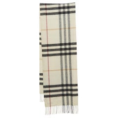 Burberry Cream Checked Cashmere Blend Fringed Muffler