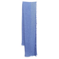 Fendi Blue FF Patterned Cashmere & Silk Fringed Scarf