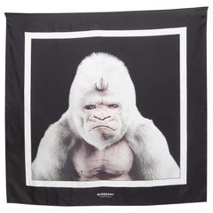 Burberry Black Gorilla Print Silk Square Scarf