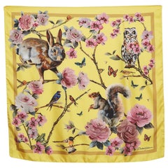 Dolce & Gabbana Yellow Enchanted Forest Print Silk Square Scarf