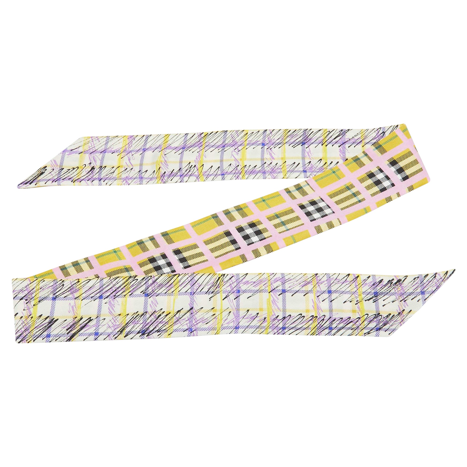 Burberry Twilly in seta con stampa a quadri multicolore in vendita