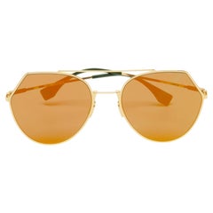 Fendi Gold Tone/Grey Mirrored FF0194/S Geometric Sunglasses