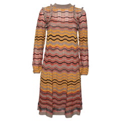 M Missoni - Multicolore Wave Perforated Pattern Knit Ruffle Detailed Midi Dress S.I.M.