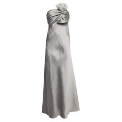 J Mendel Vestido de seda gris sin tirantes con detalle de lazo delantero L