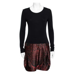 Roberto Cavalli Black & Red Animal Printed Silk Jersey Pleated Dress M