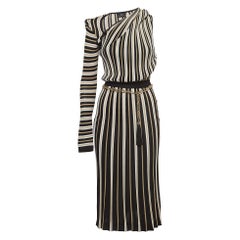Elisabetta Franchi Schwarz/Beigefarbenes One-Shoulder-Midikleid aus S-Strick