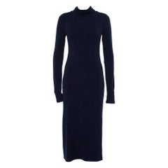 Alice + Olivia Maxivestido de punto azul marino con cuello de tortuga y manga larga con detalle de abertura M