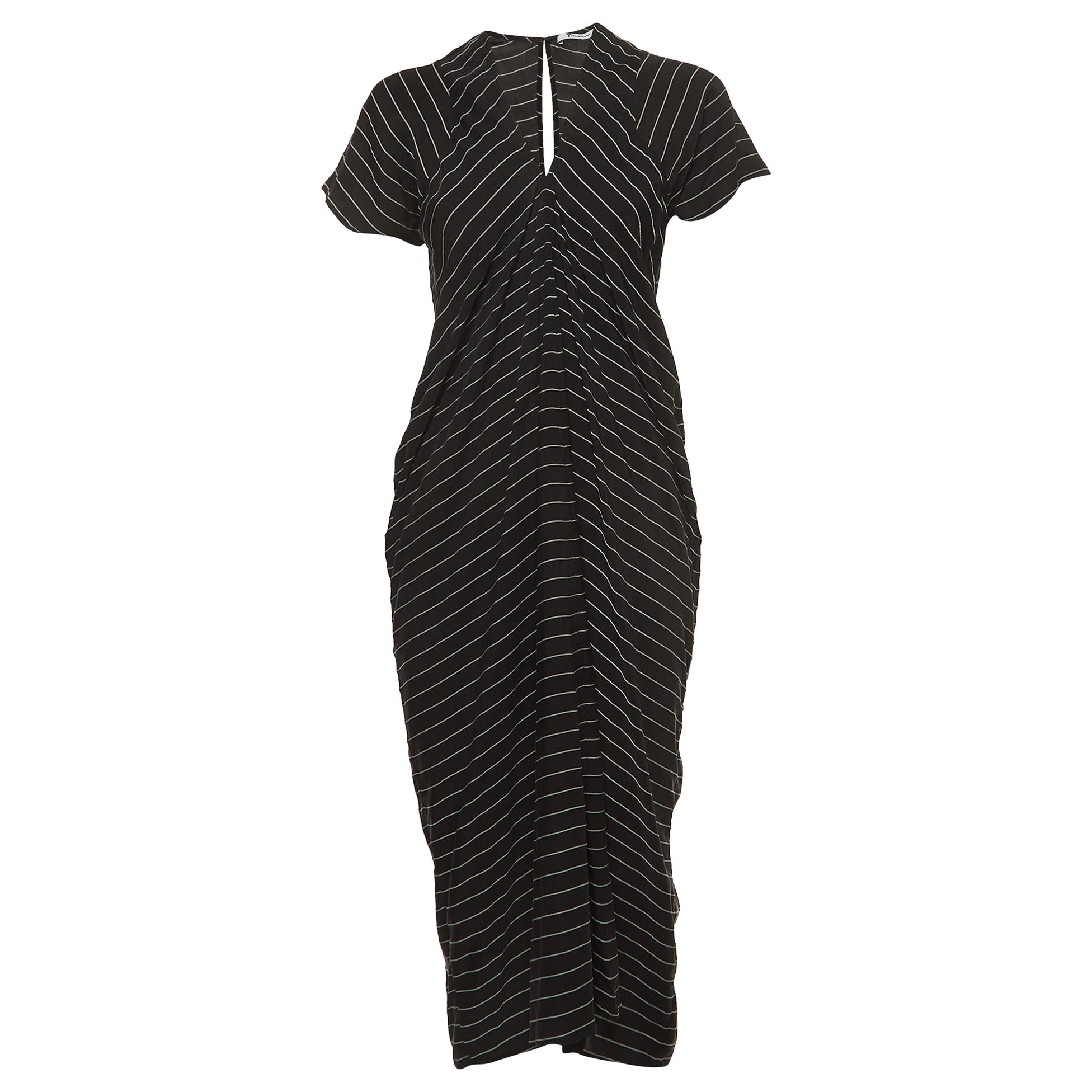 Alexander Wang Black Striped Short Sleeve Midi Dress S For Sale