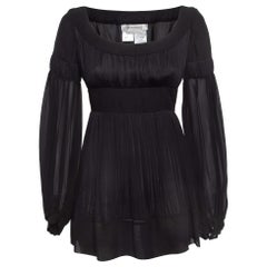 Sportmax Mini Vestido de Seda Negro con Mangas Globo S
