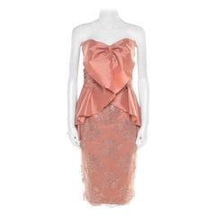 Badgley Mischka Collection Copper Metallic Lace Overlay Strapless Kimono Dress L