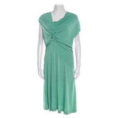 Escada Aqua Green Knit Ruched Draped Front Sleeveless Dress L