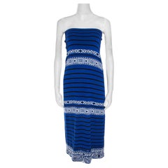 Emilio Pucci Blue Knit Aztec Pattern Strapless Dress S