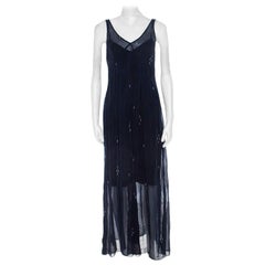 Isabel Marant Navy Blue Chiffon Sleeveless Cassidy Maxi Dress S