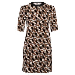 Marni Brown Jacquard Lurex Knit Short Sleeve Dress M