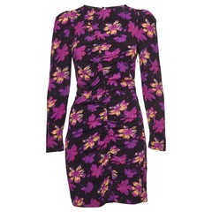 Maje Purple Floral Print Crepe Ruched Mini Dress S