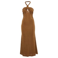 Misha Yellow Jersey Cut-Out Detail Ruched Maxi Dress S