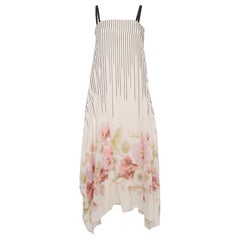 Sportmax Vestido Midi Asimétrico de Algodón Rosa con Estampado de Rayas y Flores M