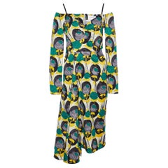 Sportmax Amarillo Estampado Floral Faille Vestido Midi Asimétrico S