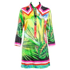 Roberto Cavalli Multicolor Tropical Printed Silk Satin Collared Tunic M