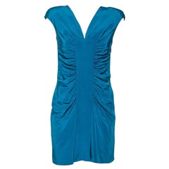 Used Elie Saab Blue Silk Ruched Detail Short Dress M