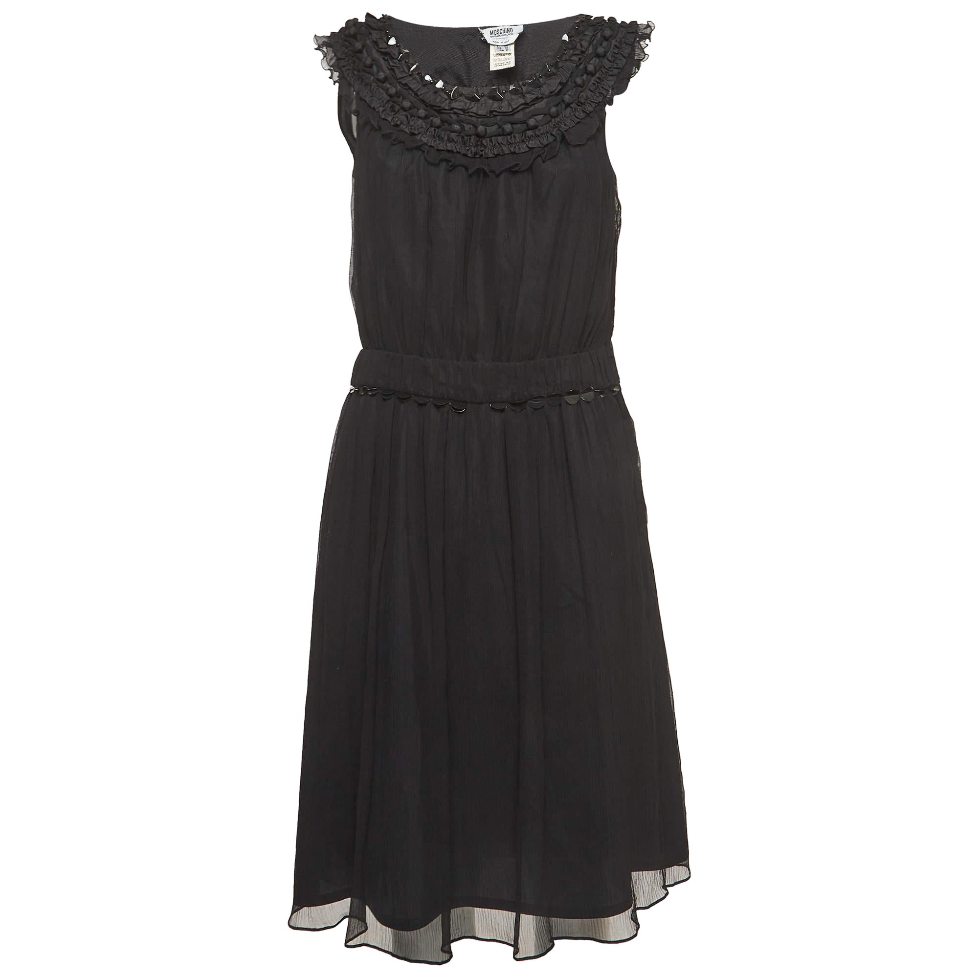 Robe midi Moschino Cheap and Chic vintage noire à col orné de métal, taille M